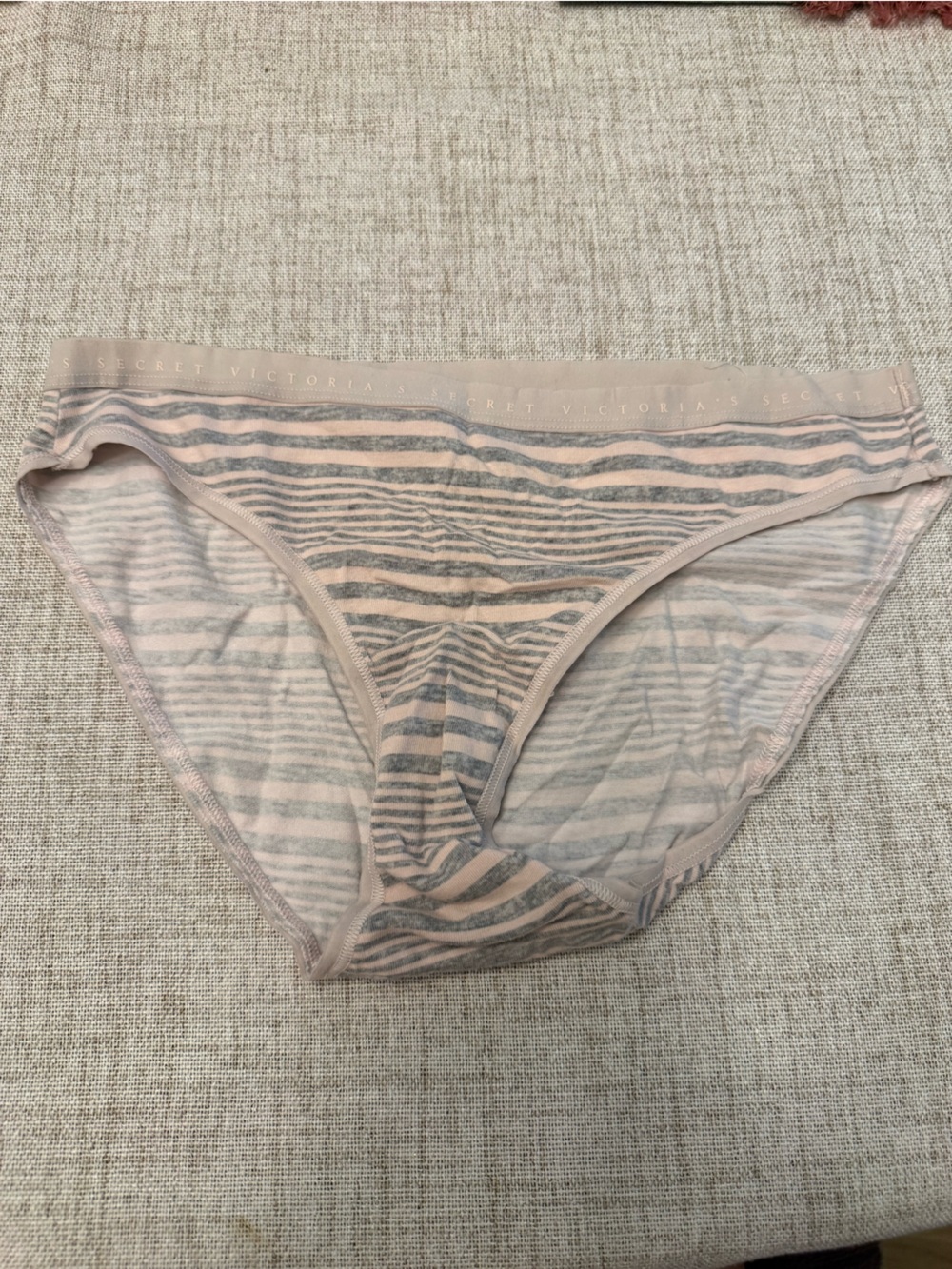 Victoria's Secret Pink & Gray Striped bikini cut panty underwear